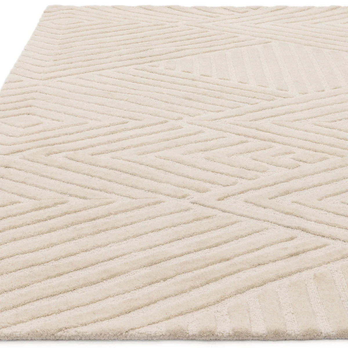 Asiatic Hague Ivory Designer Rug featuring geometric chevron pattern in ivory and cream on cream background, hand-tufted wool