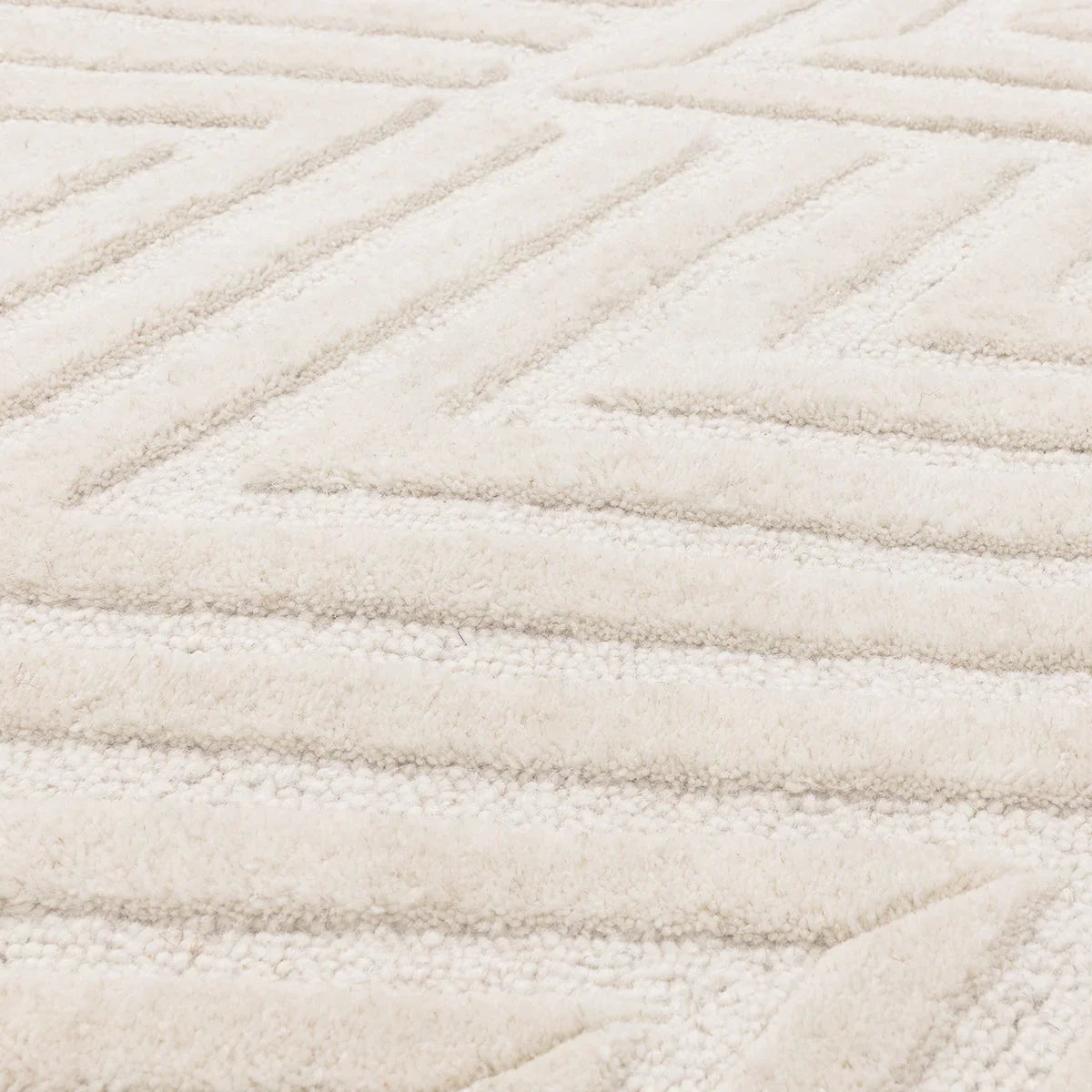 Asiatic Hague Ivory Designer Rug featuring chevron geometry in ivory, cream and beige on ivory background, hand-tufted wool