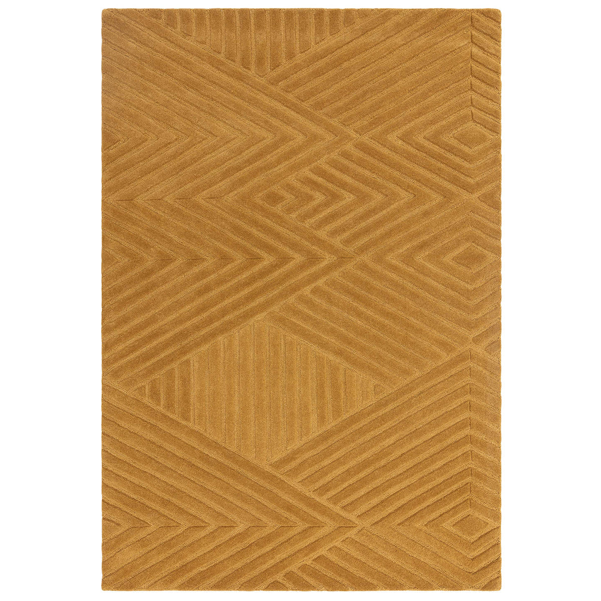 Yellow rug with geometric pattern on a white background