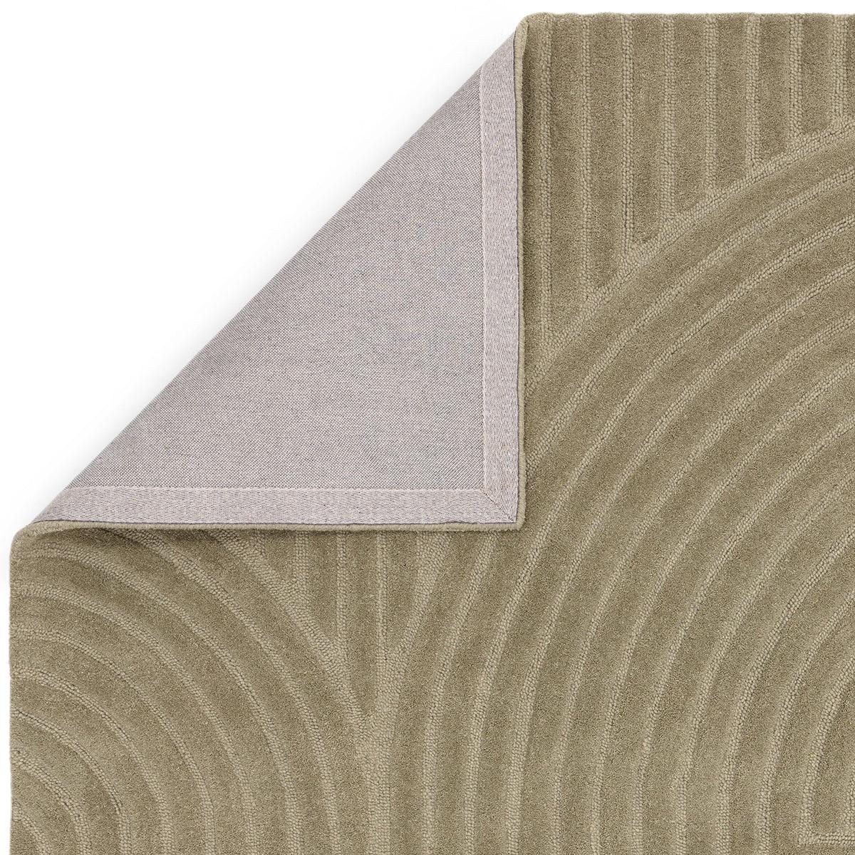 Asiatic Hague Sage Designer Rug featuring striped pattern in sage & beige on lavender underside, machine-made textile