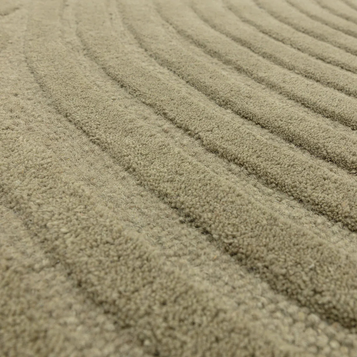 Asiatic Hague Sage Designer Rug featuring ribbed stripe pattern in sage, beige and cream on beige background, hand-tufted wool