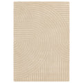 Beige area rug with wavy pattern on a white background