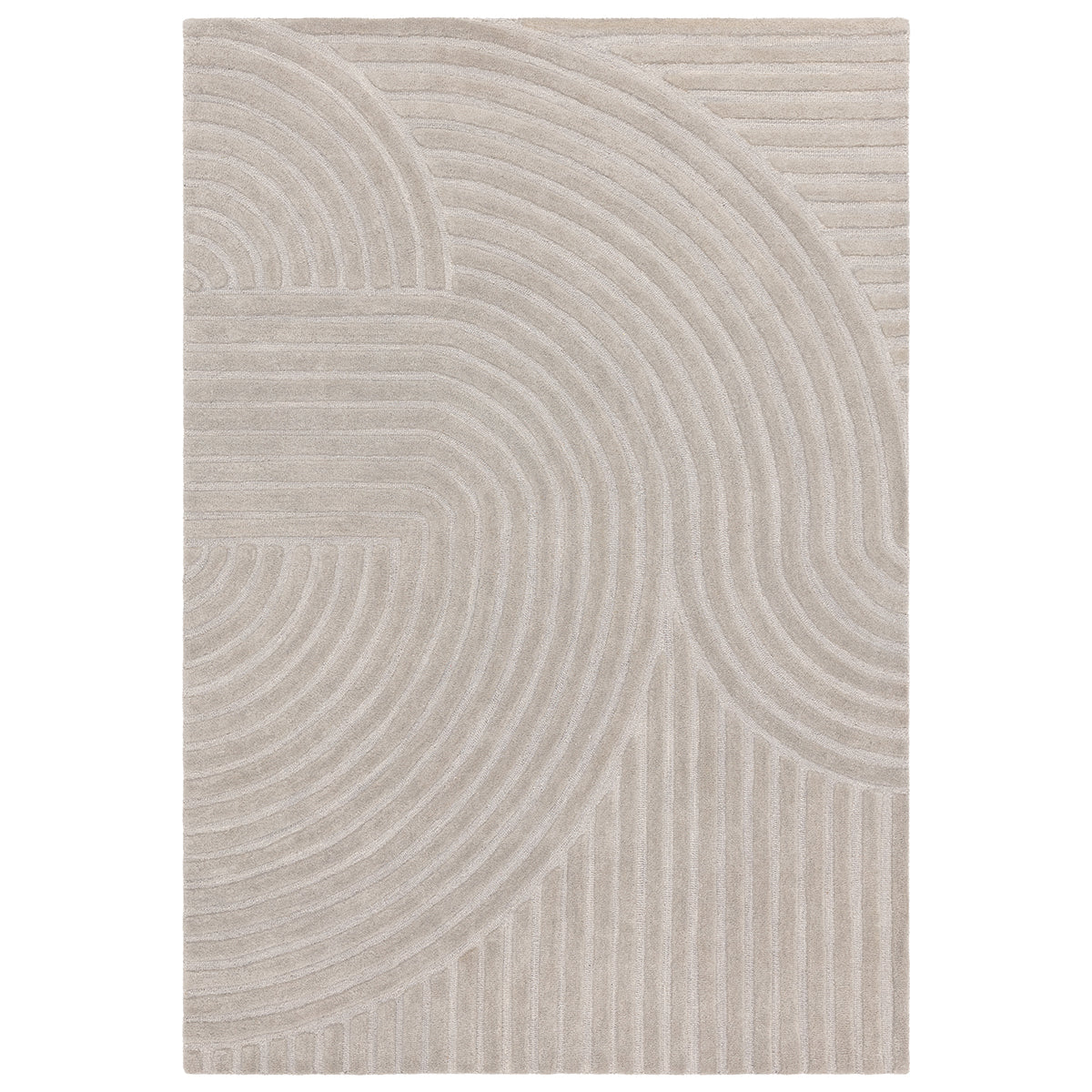 Textured area rug with circular pattern on a white background