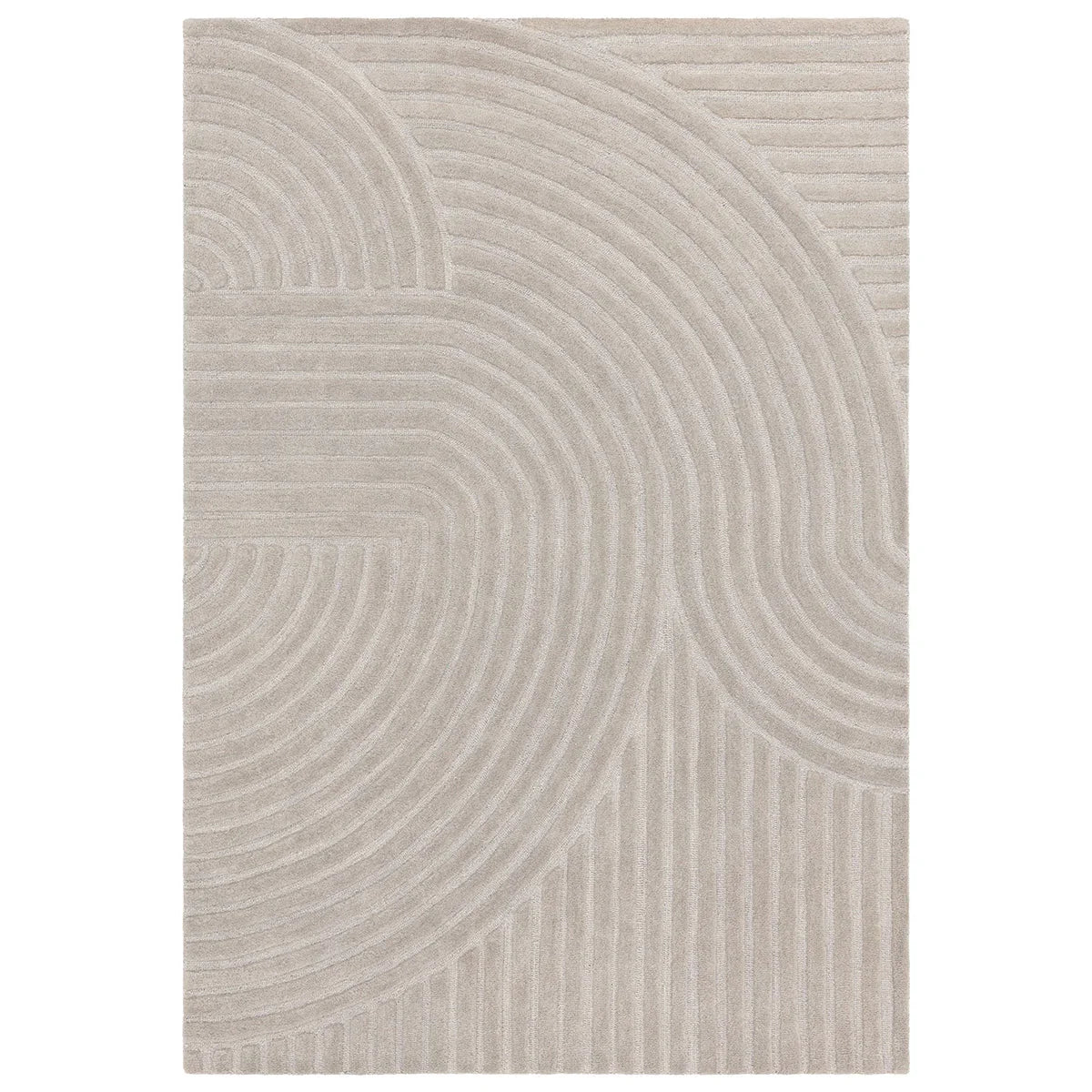 Textured area rug with circular pattern on a white background