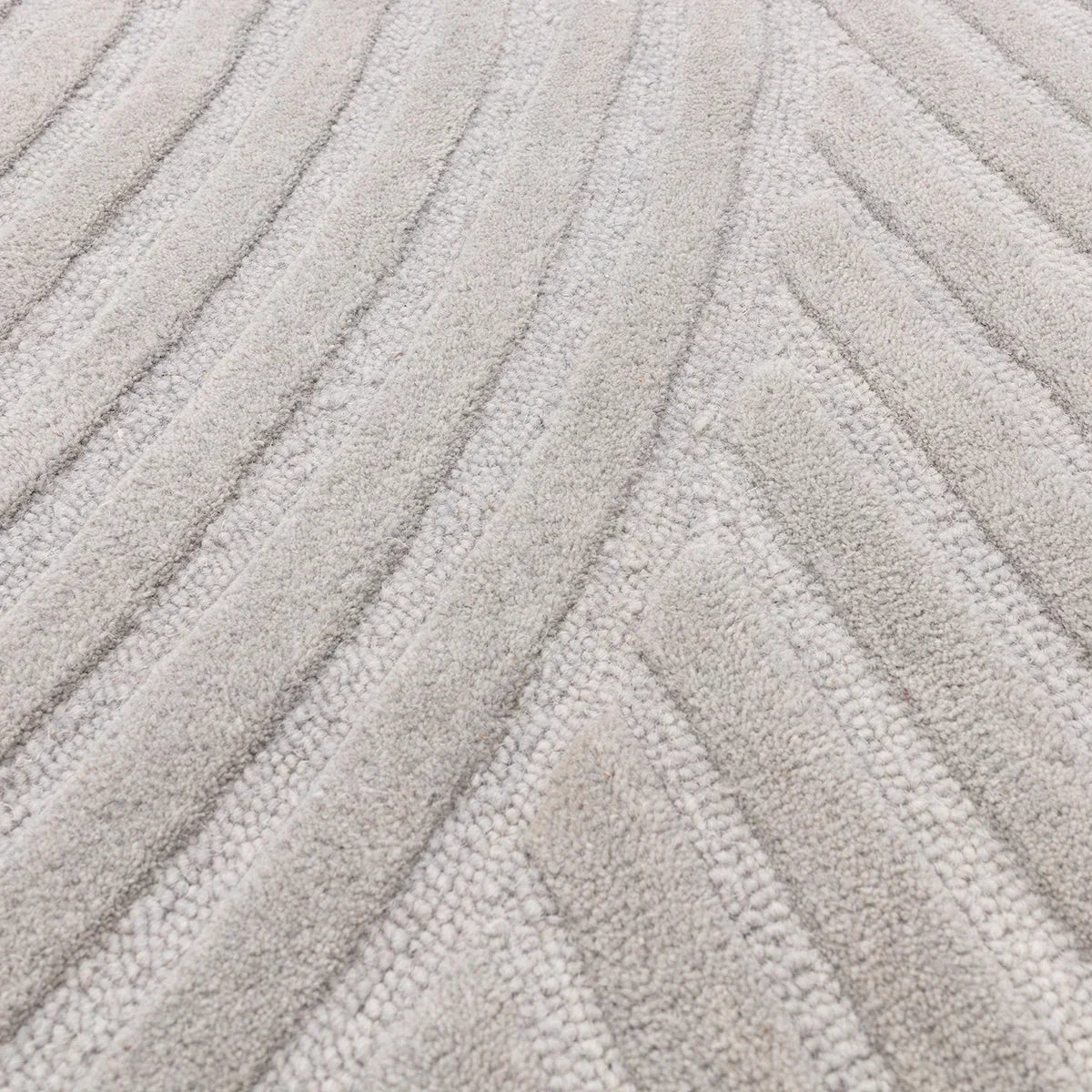 Asiatic Hague Silver Designer Rug featuring striped pattern in silver-grey and ivory on pale background, hand-tufted wool