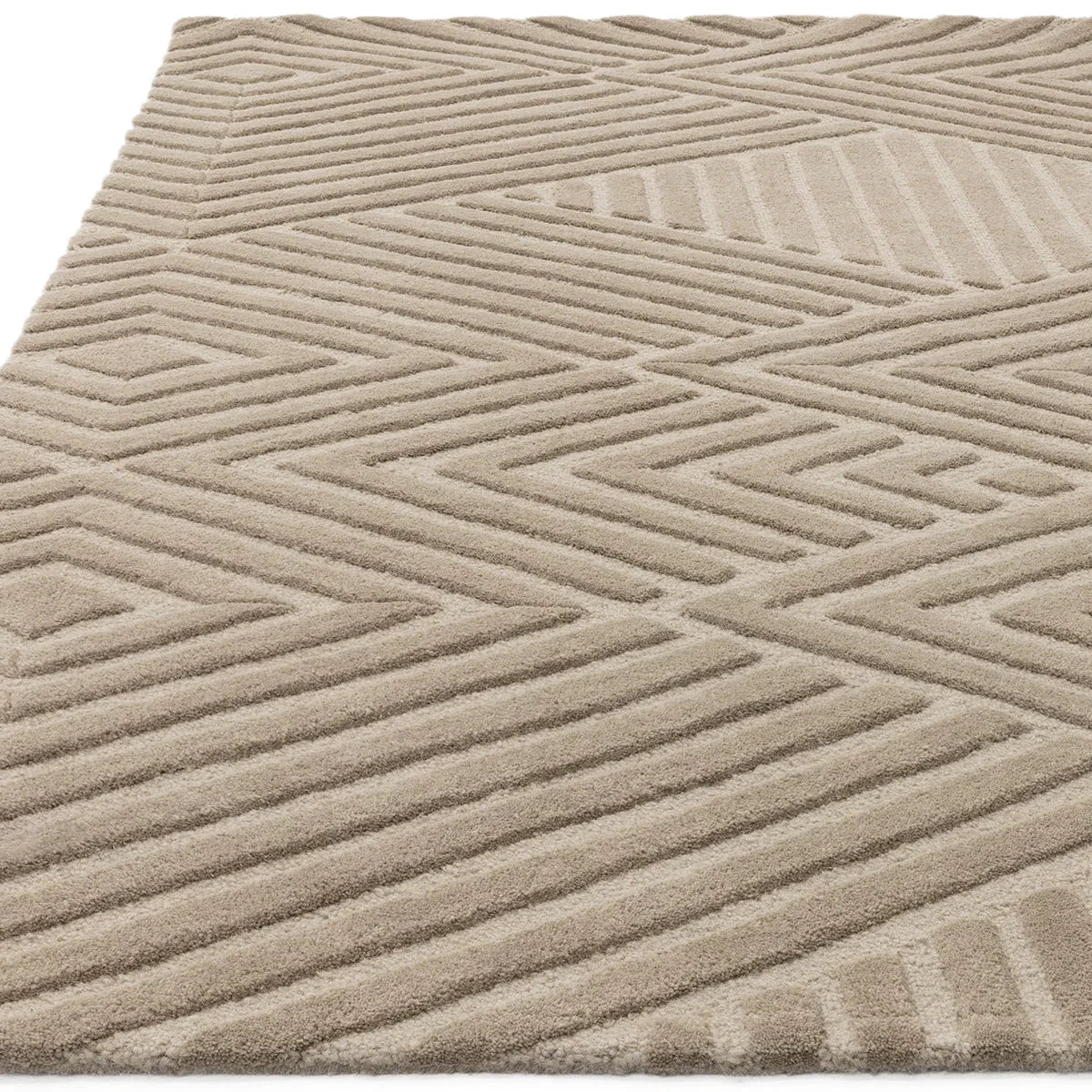 Asiatic Hague Taupe Designer Rug featuring geometric chevron pattern in taupe and beige on taupe background, hand-tufted wool
