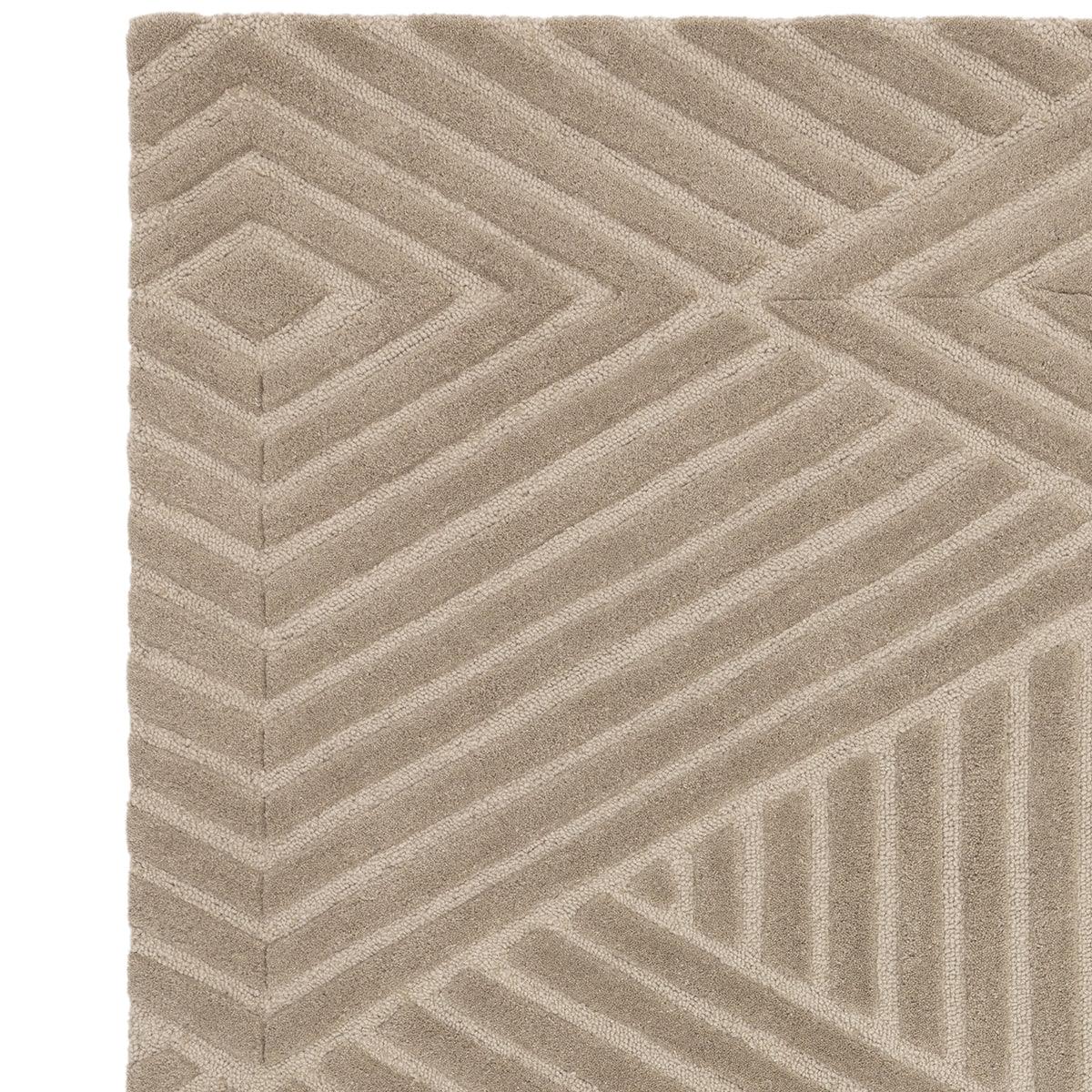 Asiatic Hague Taupe Designer Rug featuring geometric chevron pattern in taupe and beige on ivory background, machine-made synthetic blend