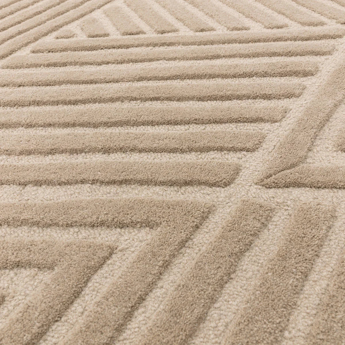 Asiatic Hague Taupe Designer Rug featuring geometric stepped pattern in taupe, beige and cream on taupe background, hand-tufted wool