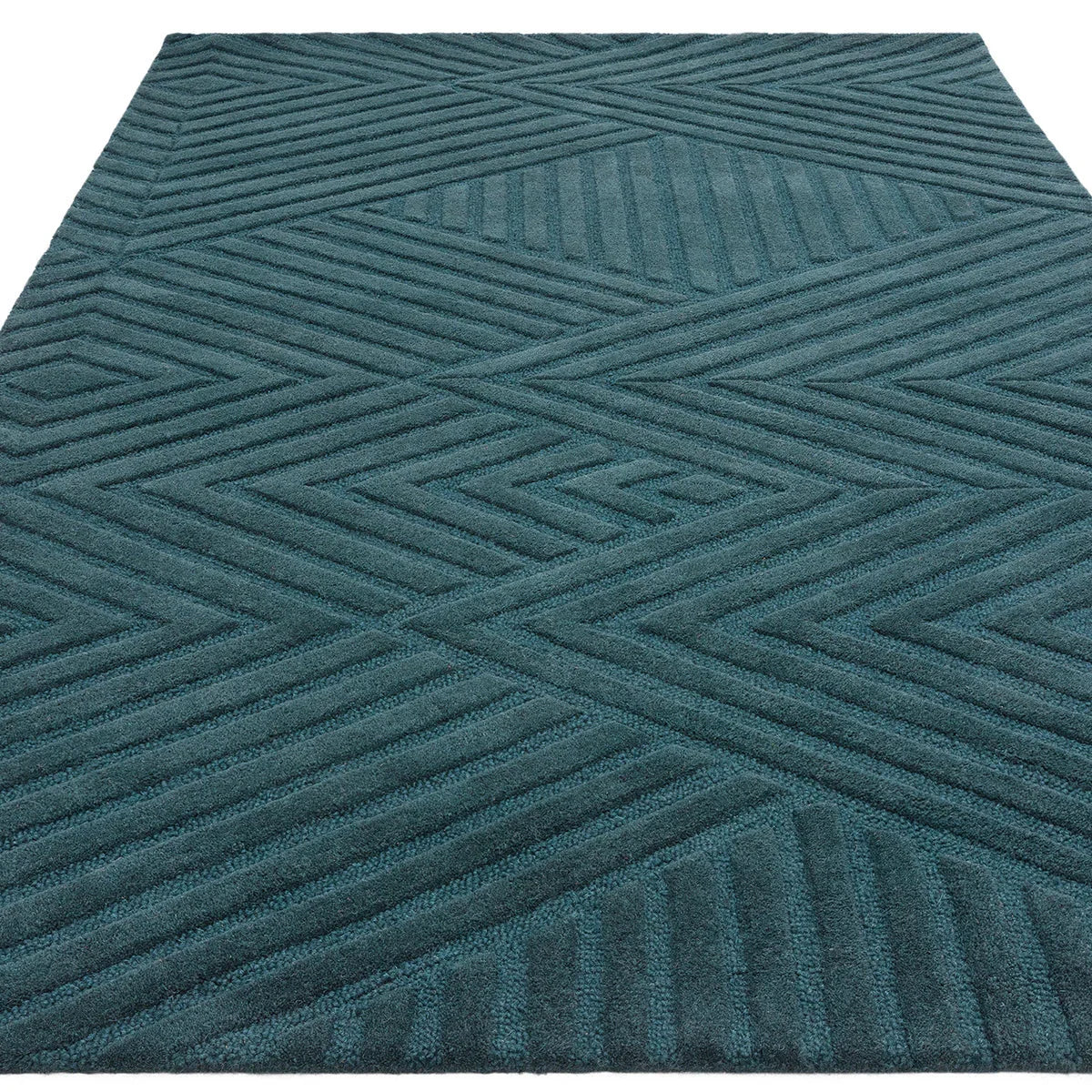 Asiatic Hague Teal Designer Rug featuring geometric chevron in teal tones on teal background, hand-tufted wool