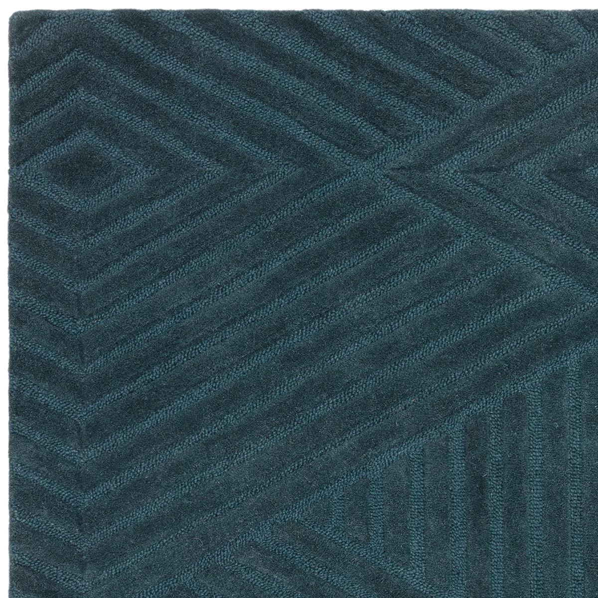 Asiatic Hague Teal Designer Rug featuring chevron pattern in teal and dark teal on white background, hand-tufted wool