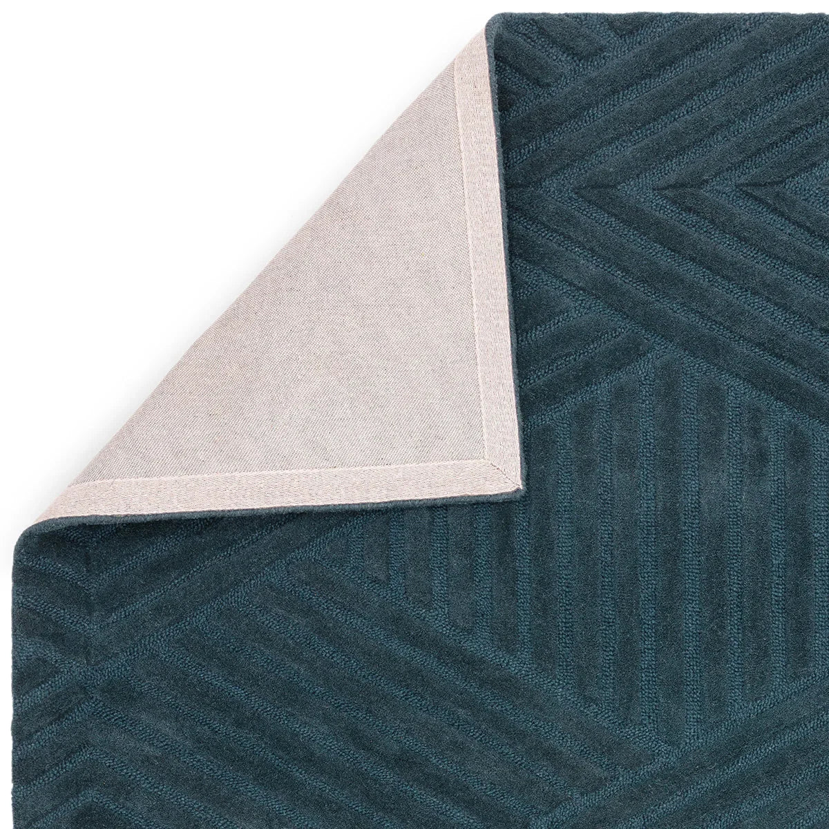 Asiatic Hague Teal Designer Rug featuring chevron pattern in teal on pale beige backing, machine-woven