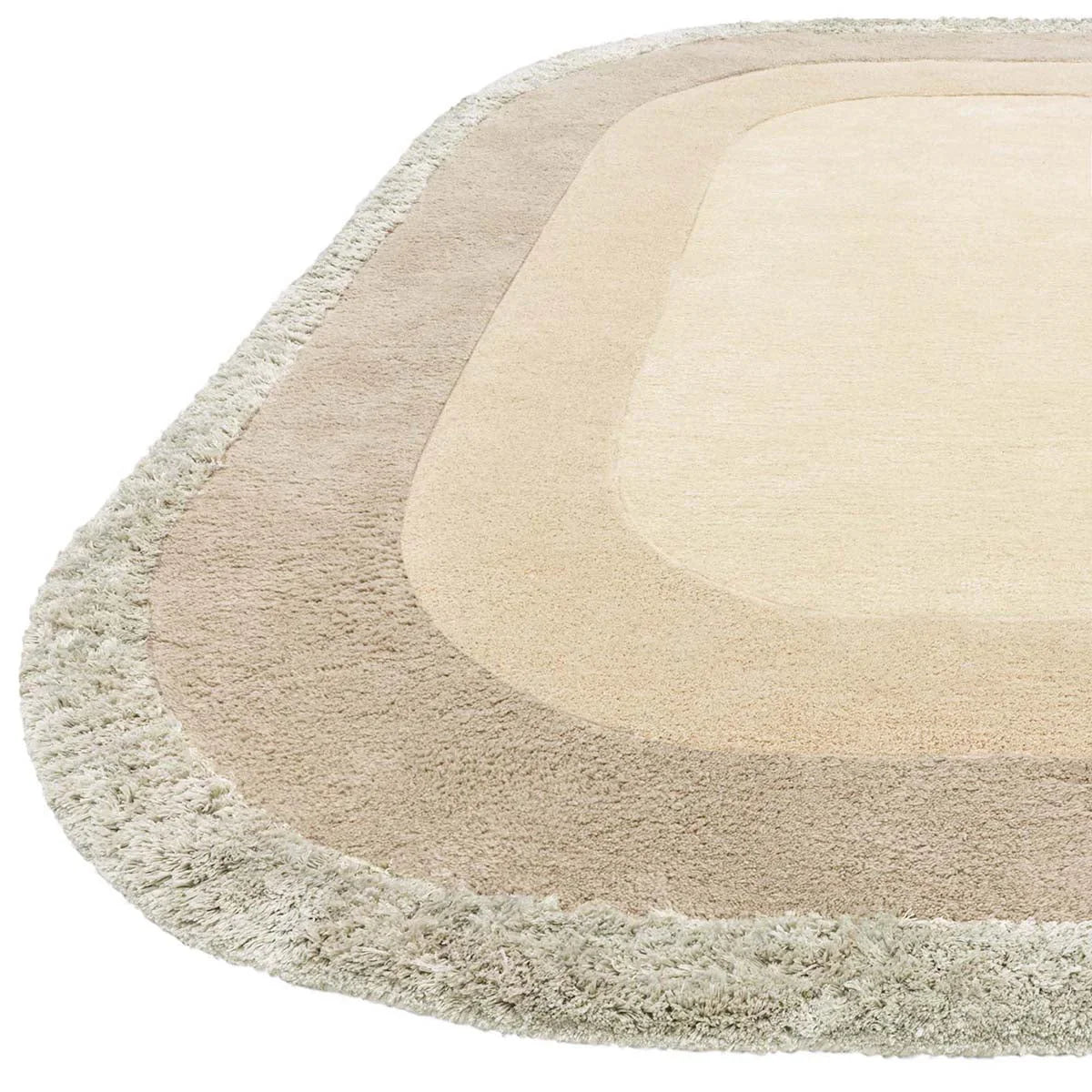 Asiatic Halo Calico Oval Rug featuring gradient cream, beige and taupe ovals on ivory border, hand-tufted wool