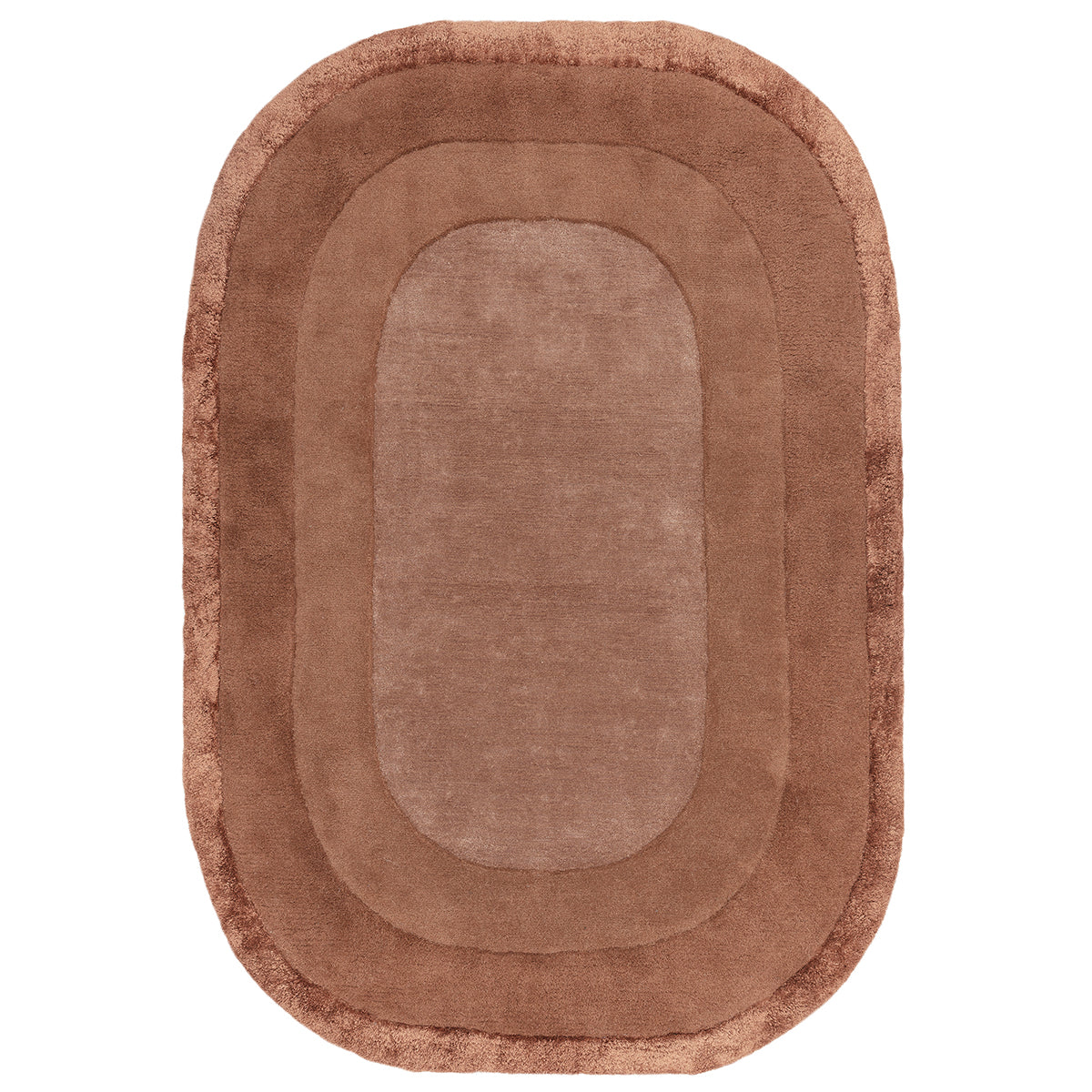 Brown oval-shaped rug on a white background