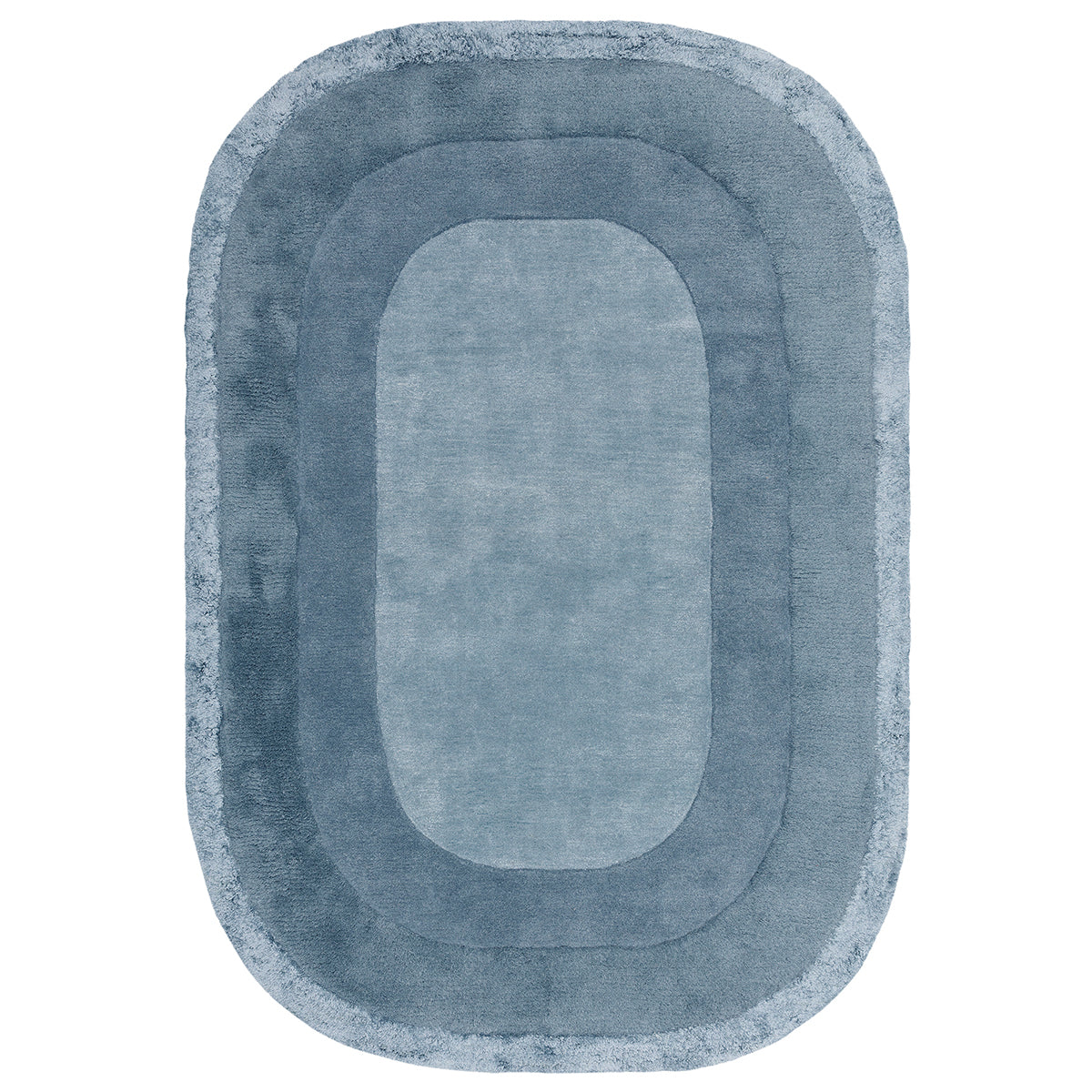 Rectangular blue rug with a gradient pattern on a white background