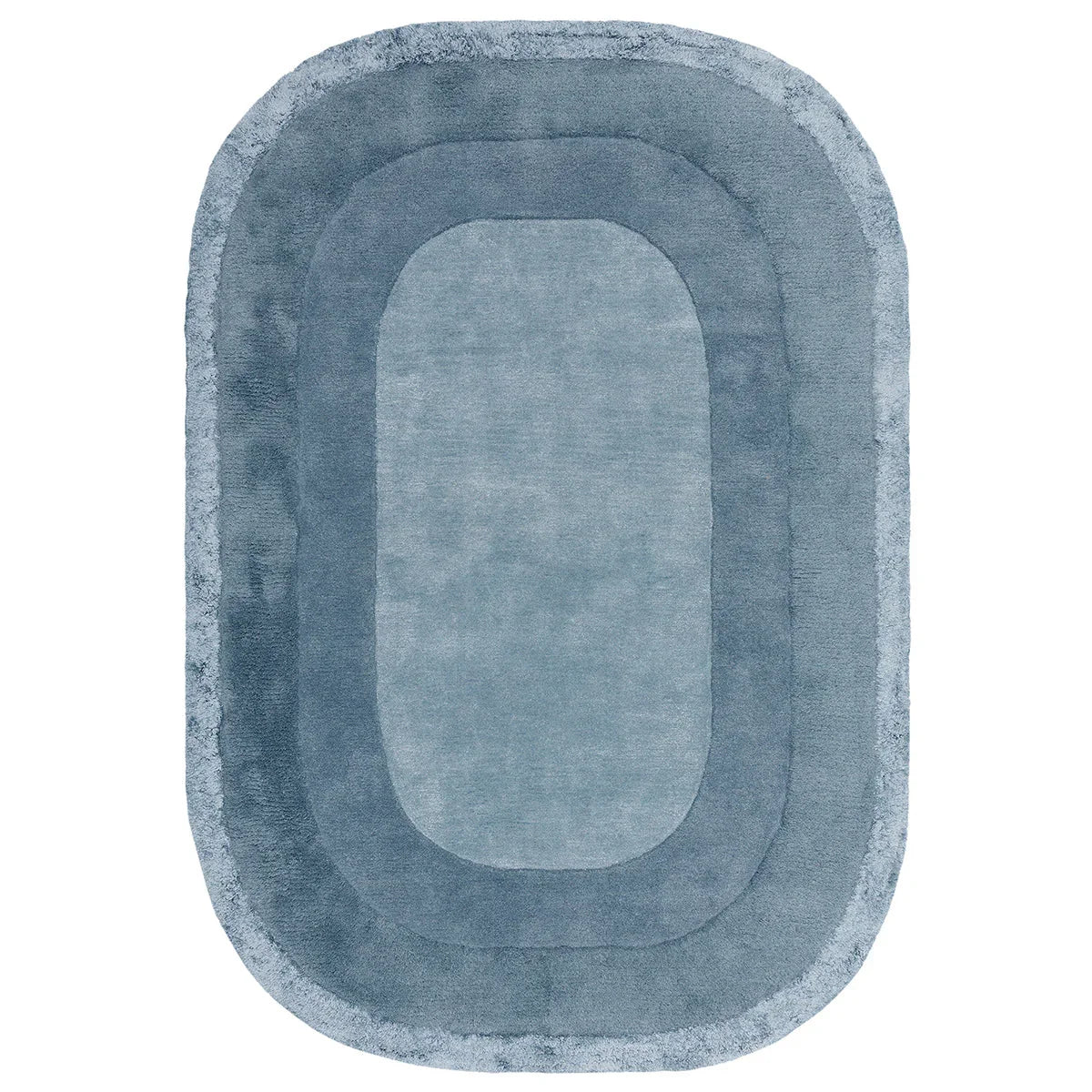 Rectangular blue rug with a gradient pattern on a white background