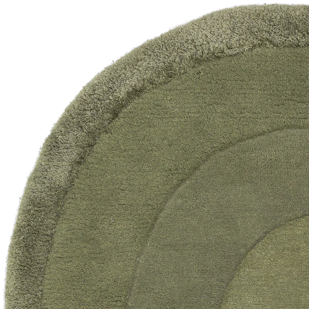Asiatic Halo Sage Designer Oval Rug featuring halo concentric rings in sage and olive on sage background, hand-tufted wool