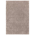 Beige area rug with geometric pattern on a white background