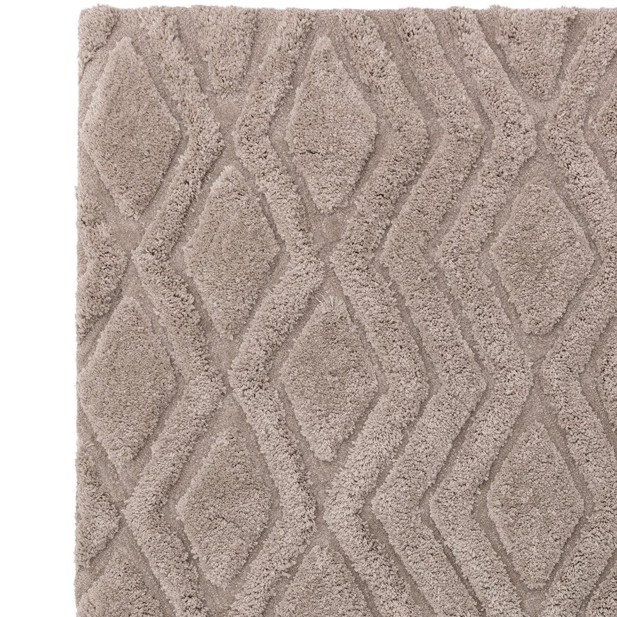 Asiatic Harrison Greige Rug featuring a geometric diamond lattice in greige, taupe and beige on a beige background, hand-tufted wool