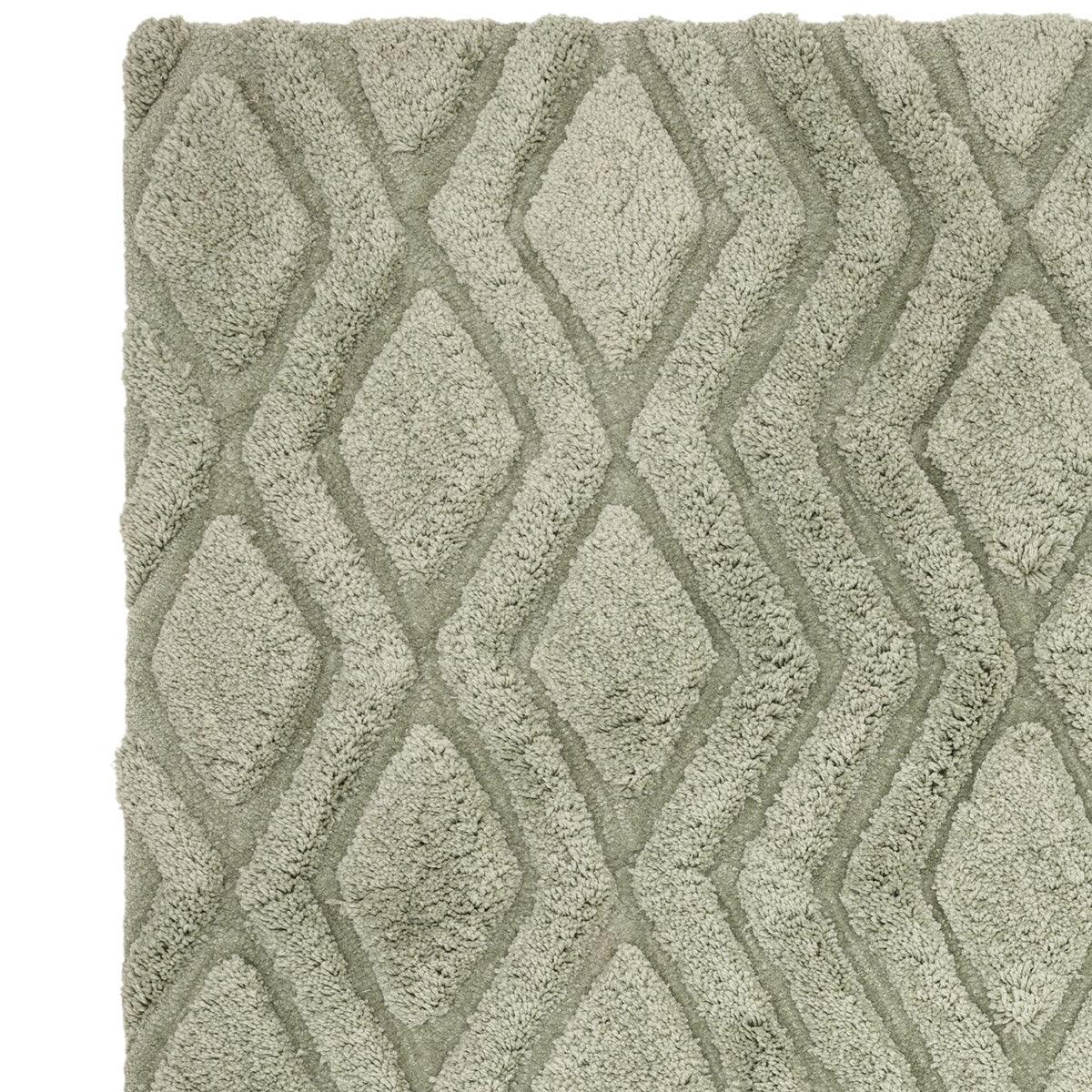 Asiatic Harrison Sage Designer Rug featuring diamond trellis in sage green, olive and taupe on light beige, hand-tufted wool