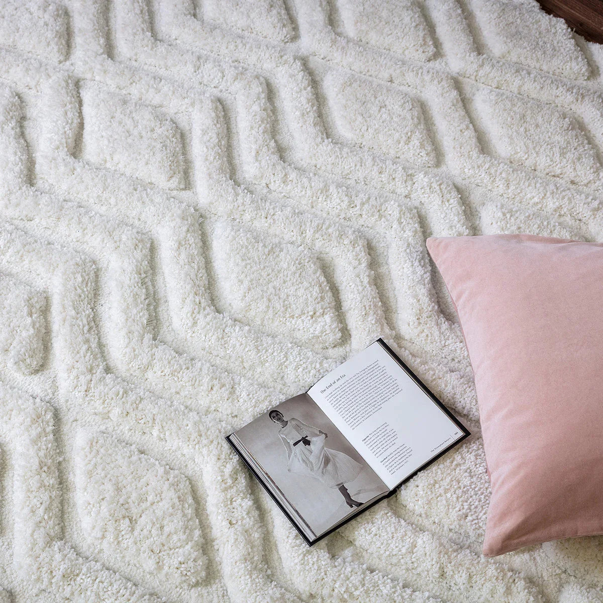 Asiatic Harrison Off White Designer Rug featuring geometric raised blocks in ivory and cream on ivory, hand-tufted wool
