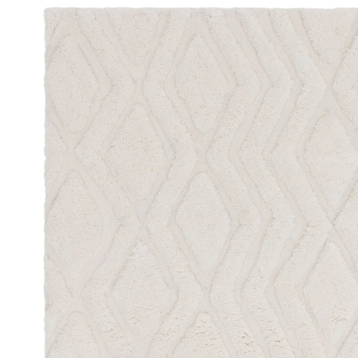 Asiatic Harrison Off White Designer Rug featuring diamond lattice pattern in ivory and cream on an off-white background, hand-tufted wool
