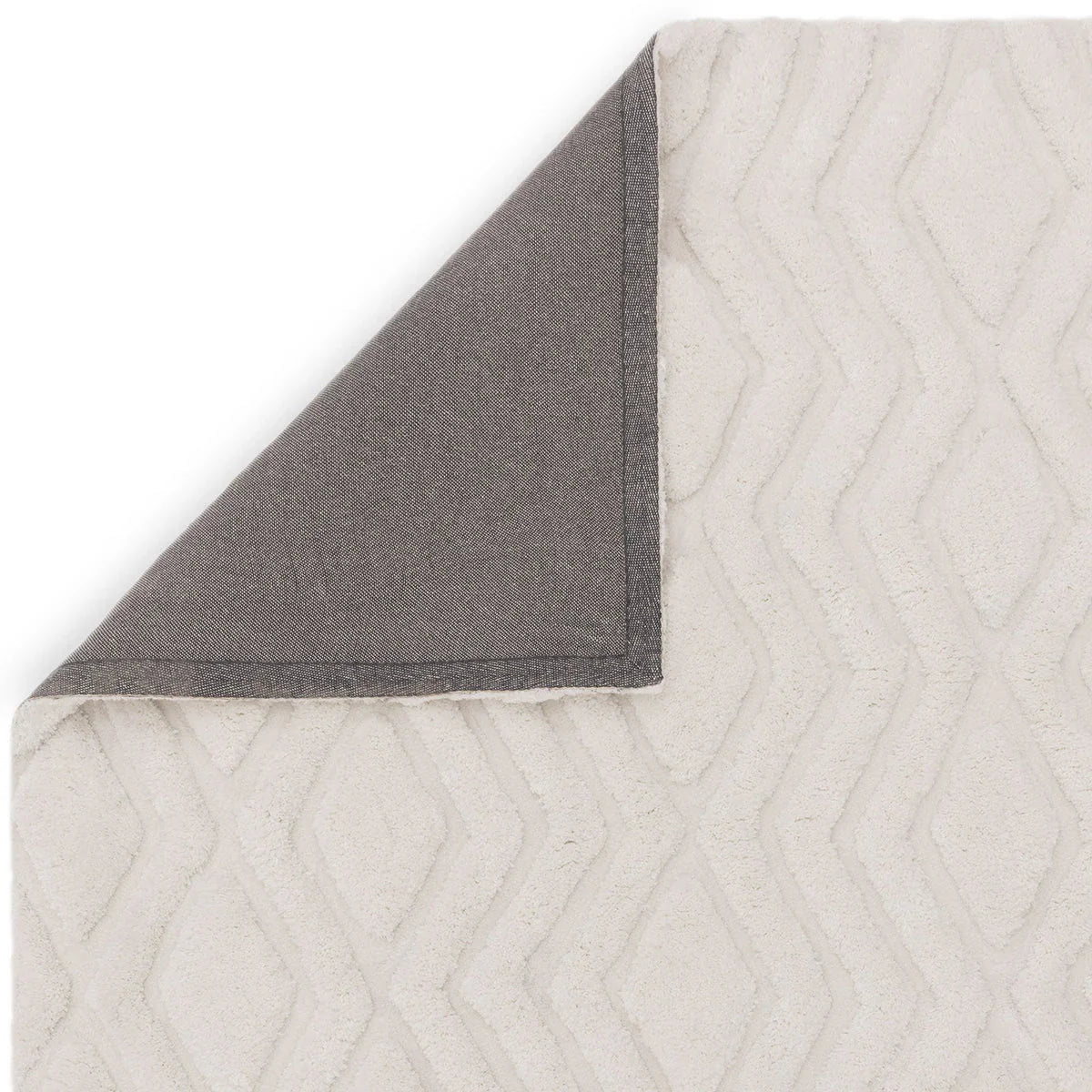 Asiatic Harrison Off-White Rug featuring geometric chevron pattern in ivory and beige on cream background, hand-tufted wool