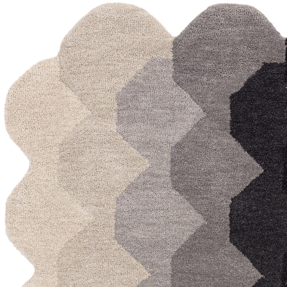 Asiatic Hive Charcoal Runner featuring honeycomb hive pattern in beige, grey and black on white background, woven wool
