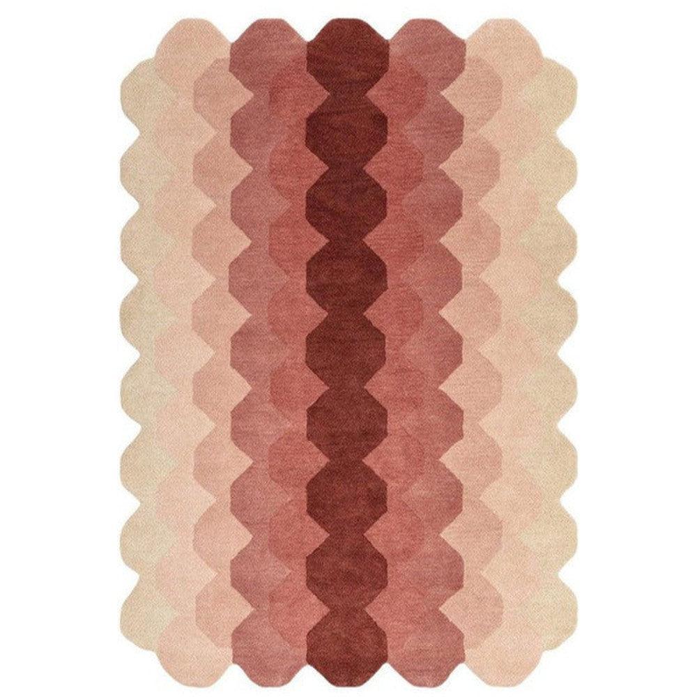 Asiatic Hive Pink Designer Rug featuring honeycomb geometric pattern in blush pink, rose, mauve and burgundy on cream background, machine-made wool