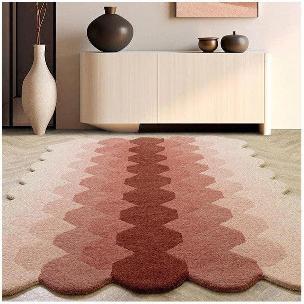 Asiatic Hive Pink Designer Rug featuring honeycomb pattern in rose pink, blush and burgundy on cream background