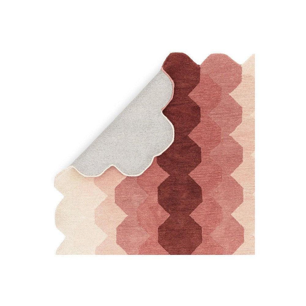 Asiatic Hive Pink Designer Rug featuring hexagonal honeycomb pattern in blush pink, rose, burgundy on cream background, hand-tufted wool