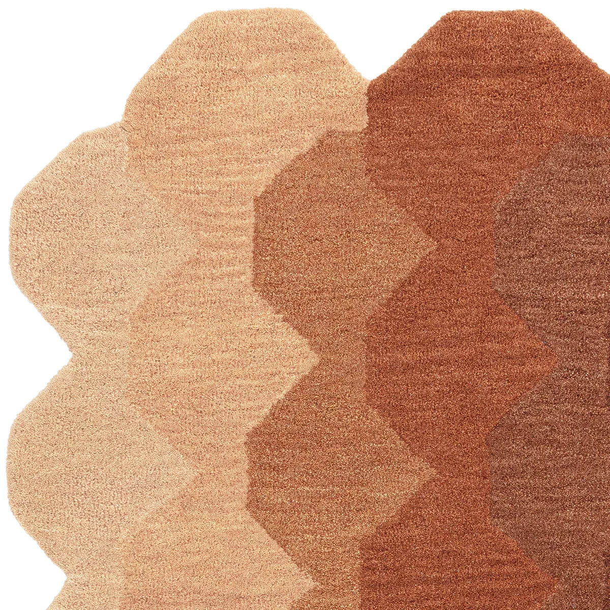 Asiatic Hive Rust Runner Designer Rug featuring abstract patchwork in apricot, peach and terracotta on white tufted wool