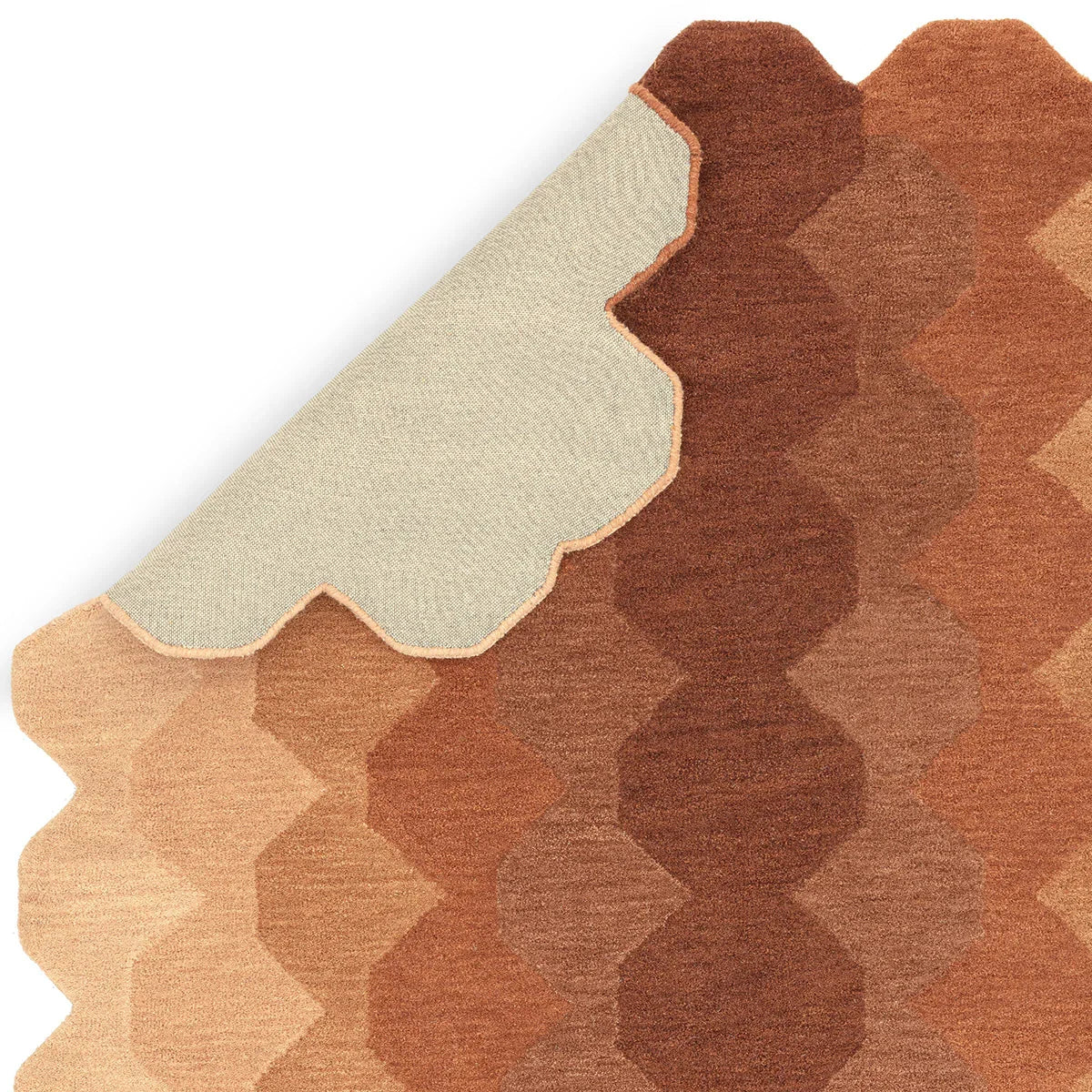 Asiatic Hive Rust Runner featuring geometric honeycomb in rust, burnt orange, copper and tan on white, hand-tufted wool