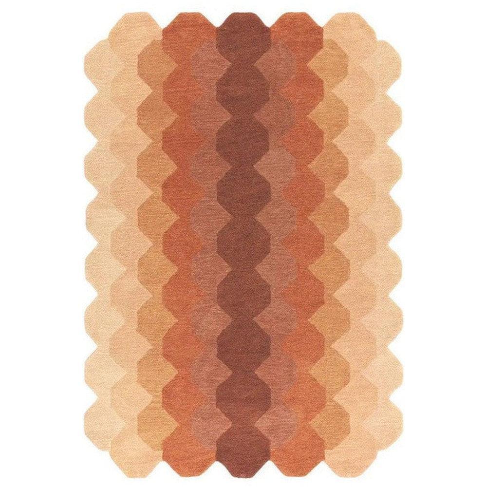 Asiatic Hive Rust Designer Rug featuring honeycomb pattern in cream, beige, rust, burnt orange and chocolate on warm beige, hand-tufted wool