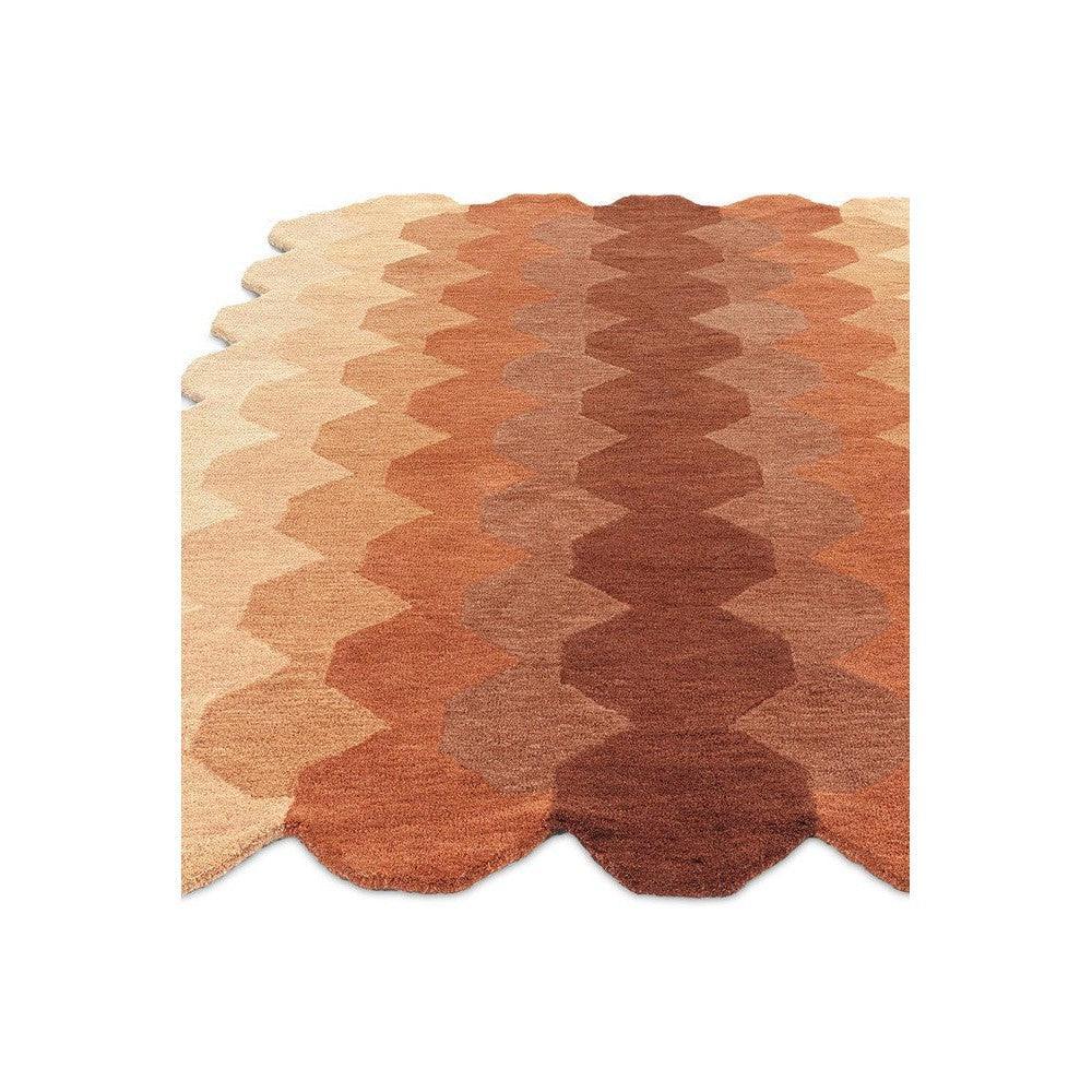 Asiatic Hive Rust Designer Rug featuring honeycomb hex pattern in cream, beige, peach, rust and chestnut on light cream background, hand-tufted wool