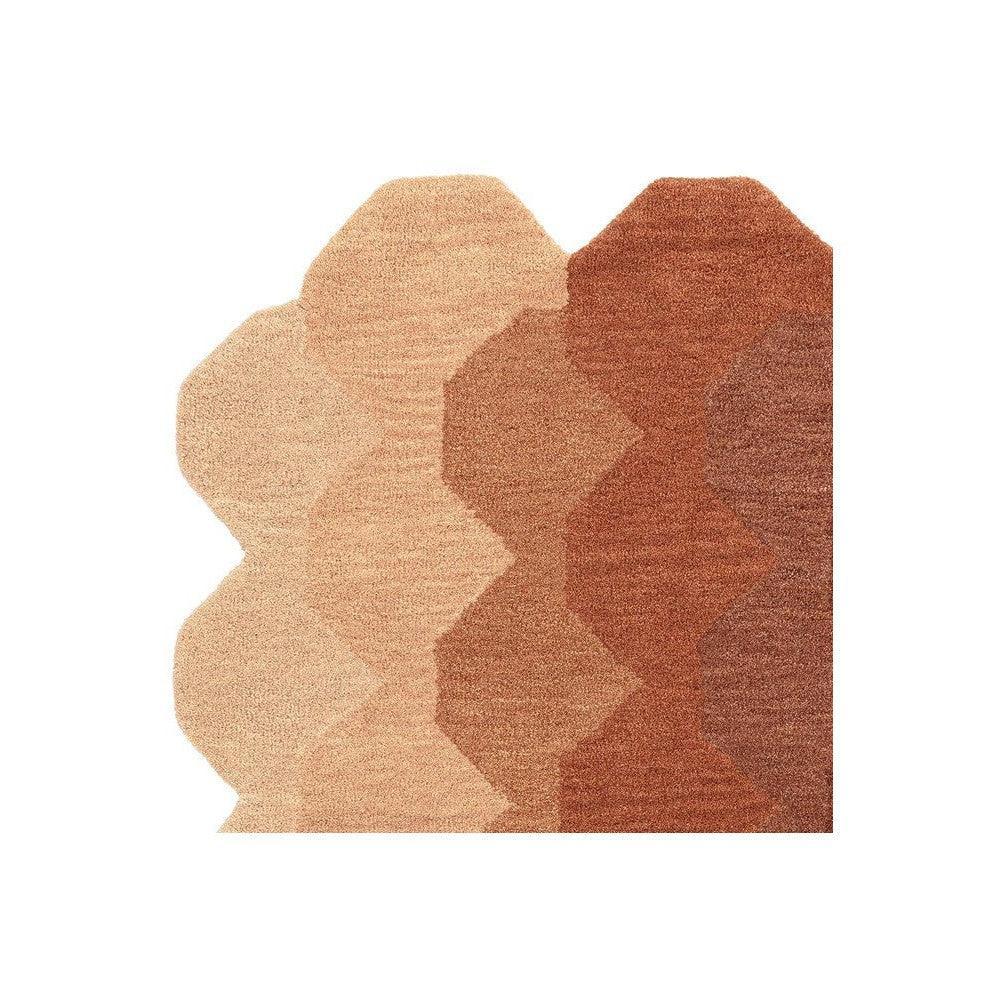 Asiatic Hive Rust Designer Rug featuring hex honeycomb pattern in beige, sandstone and rust on white background, hand-tufted wool