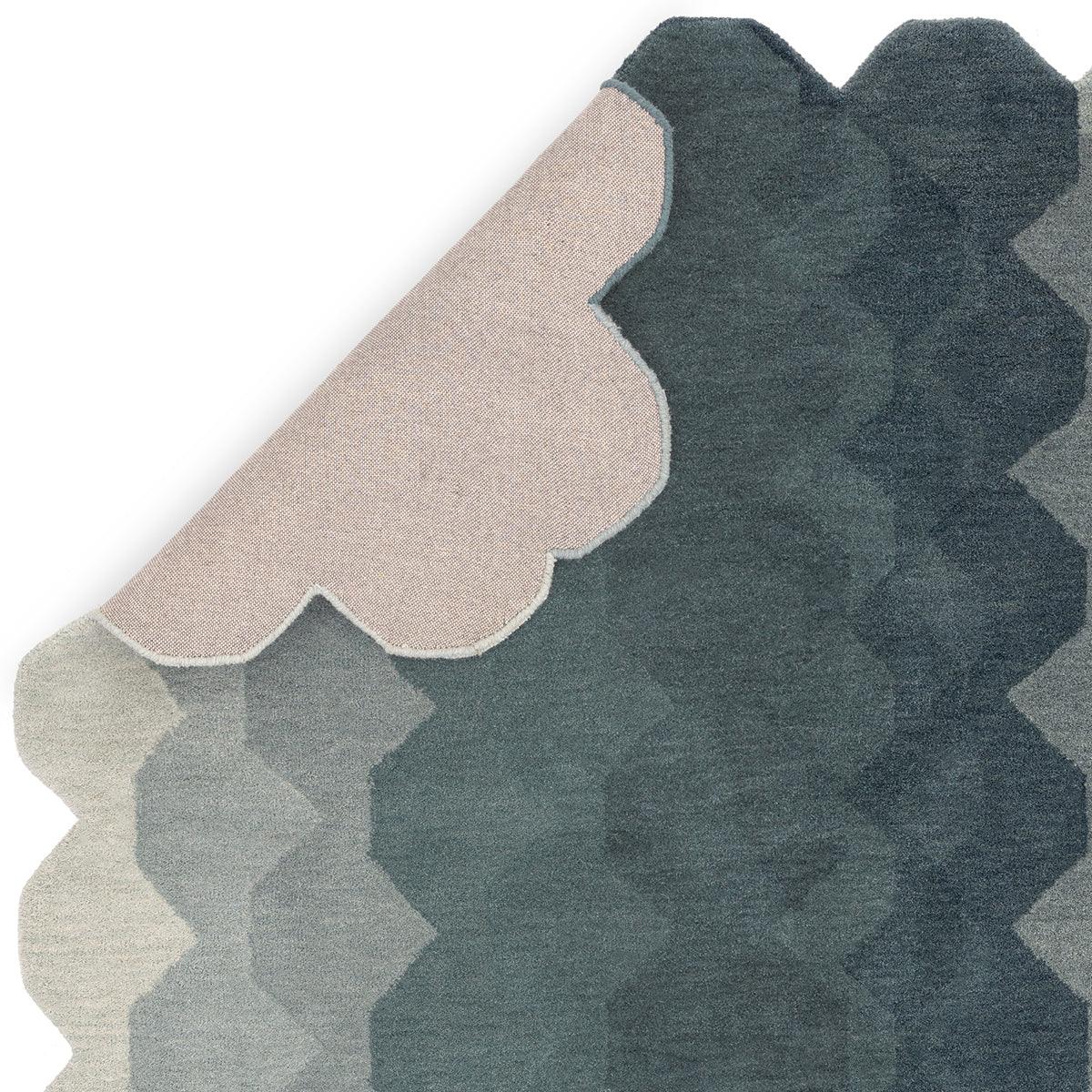 Asiatic Hive Teal Runner featuring honeycomb pattern in teal, navy, charcoal and pink on white, hand-tufted wool