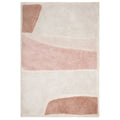 Rug with abstract design in pink and beige on a white background
