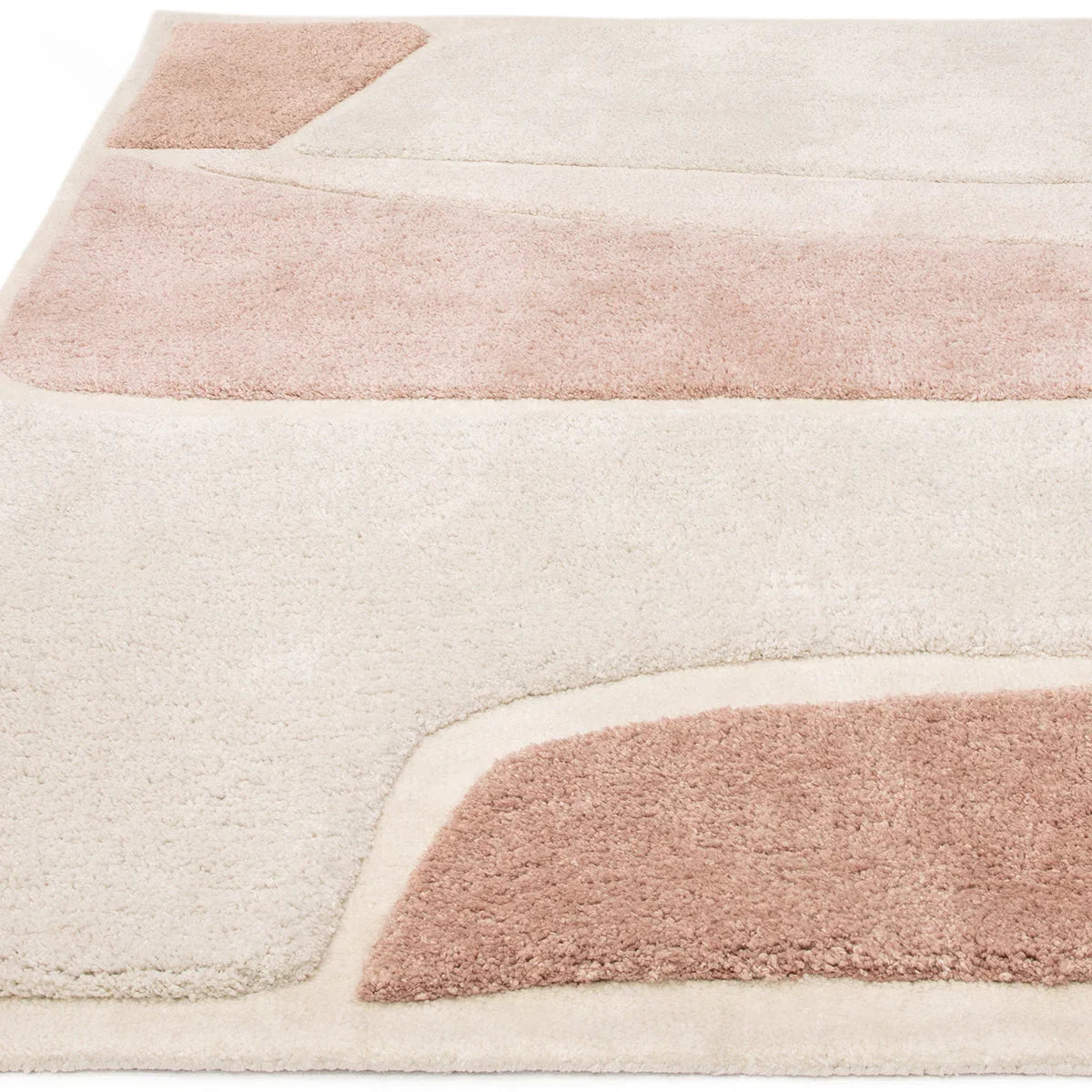 Asiatic Horizon Clay Designer Rug featuring abstract geometric blocks in cream, blush pink and clay on ivory, hand-tufted wool