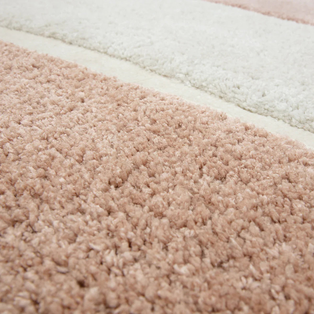 Asiatic Horizon Clay Designer Rug featuring shaggy striped pattern in clay, cream and beige on ivory background, hand-tufted wool