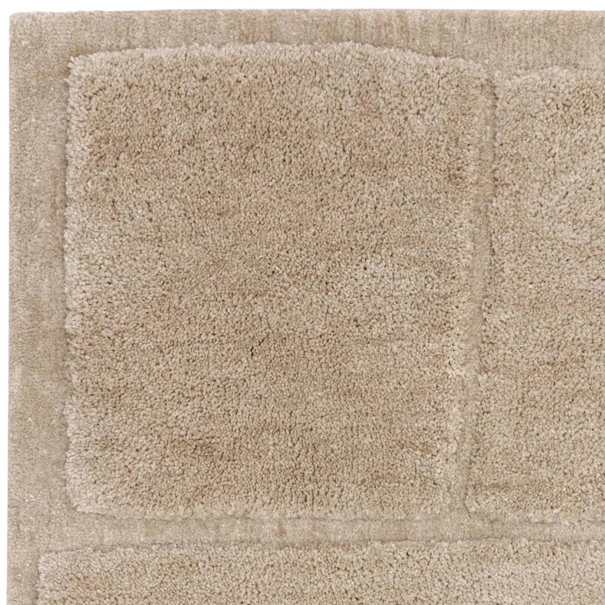 Asiatic Horizon Sand Rug featuring geometric border in beige, taupe and cream on warm sand background, machine-made polypropylene
