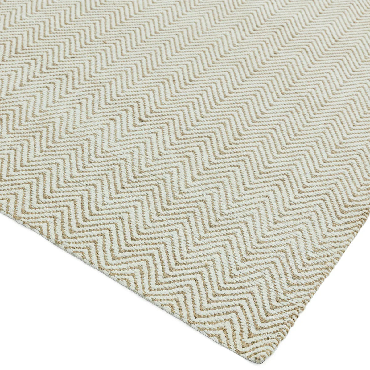 Asiatic Ives Natural Designer Rug featuring chevron pattern in cream, beige and ivory on ivory background, hand-tufted wool