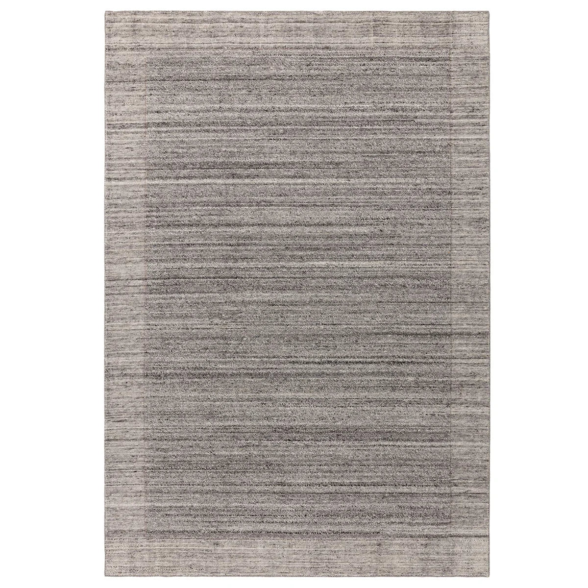 Gray area rug with a subtle pattern on a white background