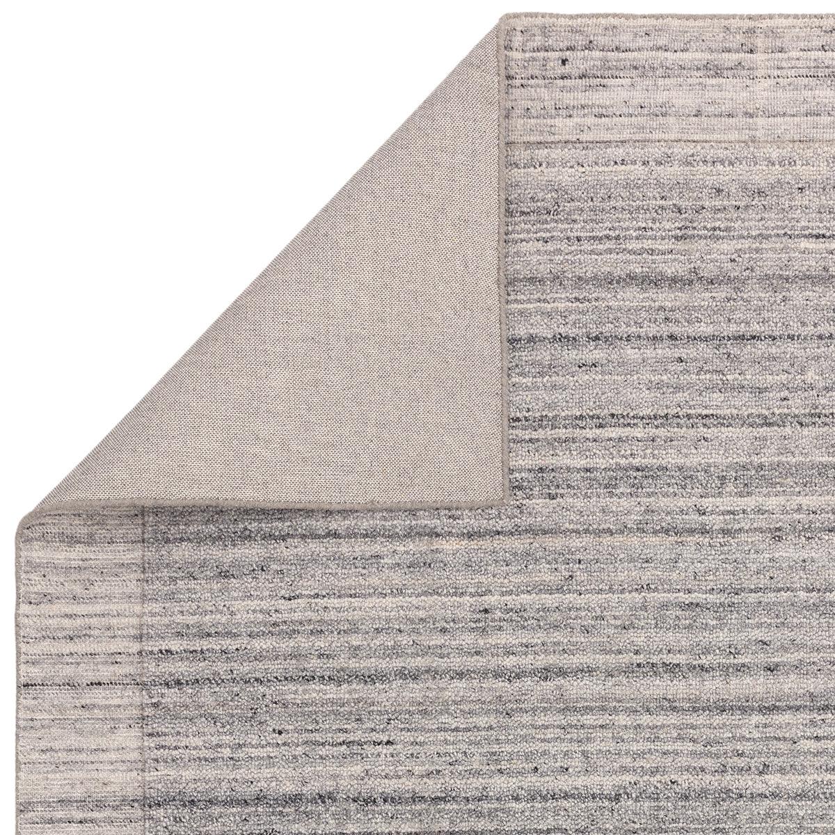 Asiatic Larson Grey Designer Rug featuring striped pattern in charcoal, silver-grey and taupe on light grey background, machine-woven wool