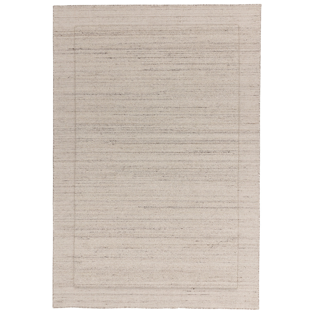 Beige area rug with a subtle pattern on a white background