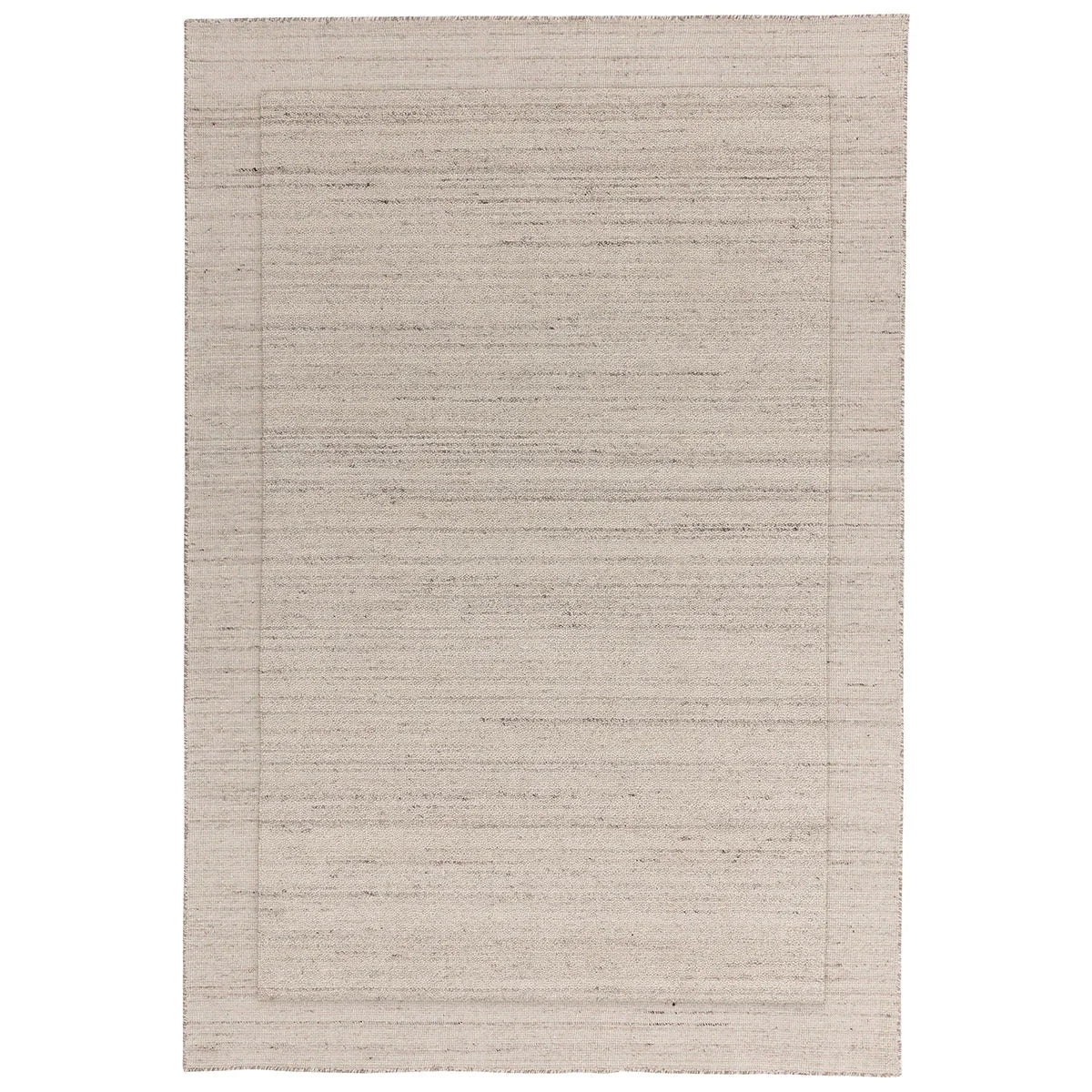 Beige area rug with a subtle pattern on a white background