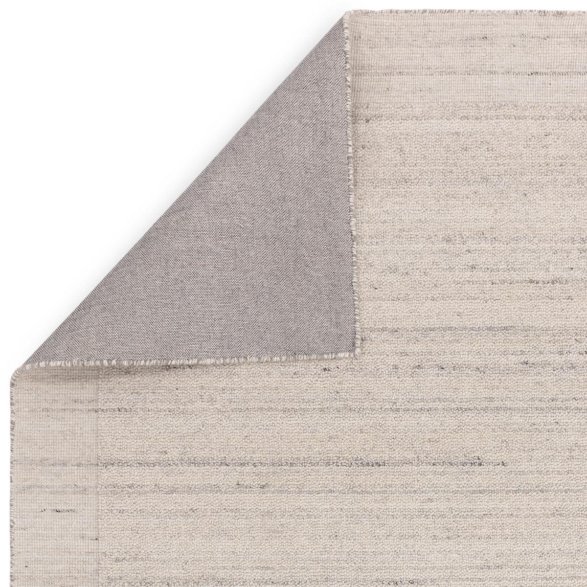 Asiatic Larson Ivory Designer Rug featuring subtle linear stripes in ivory, cream, taupe and grey on ivory backdrop, machine-woven wool