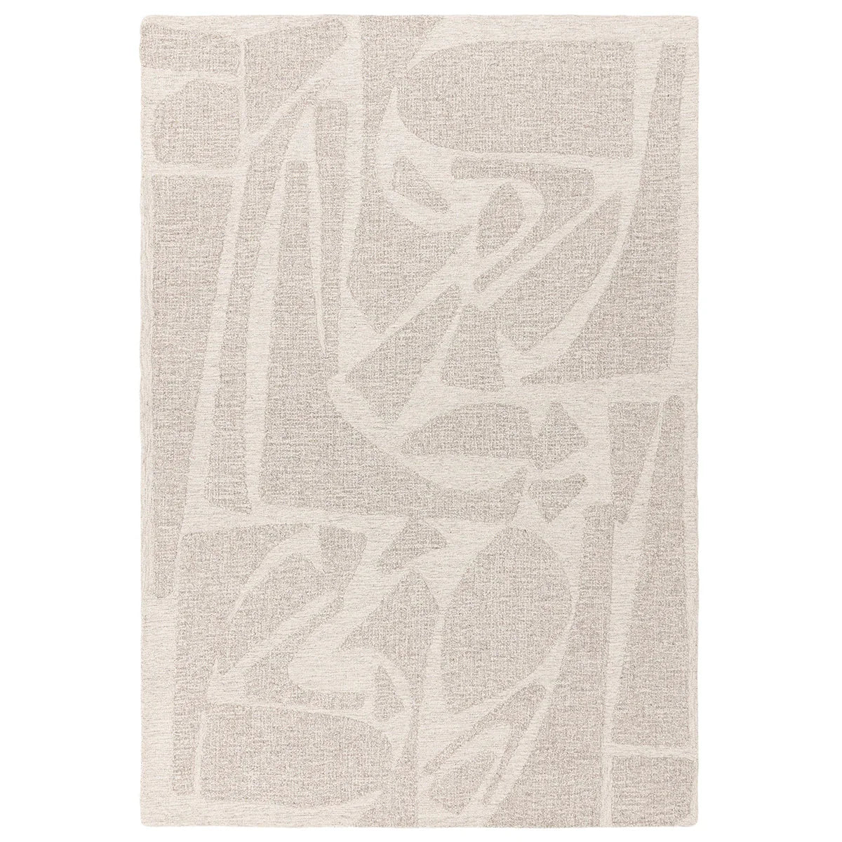 Textured area rug with abstract pattern on a white background