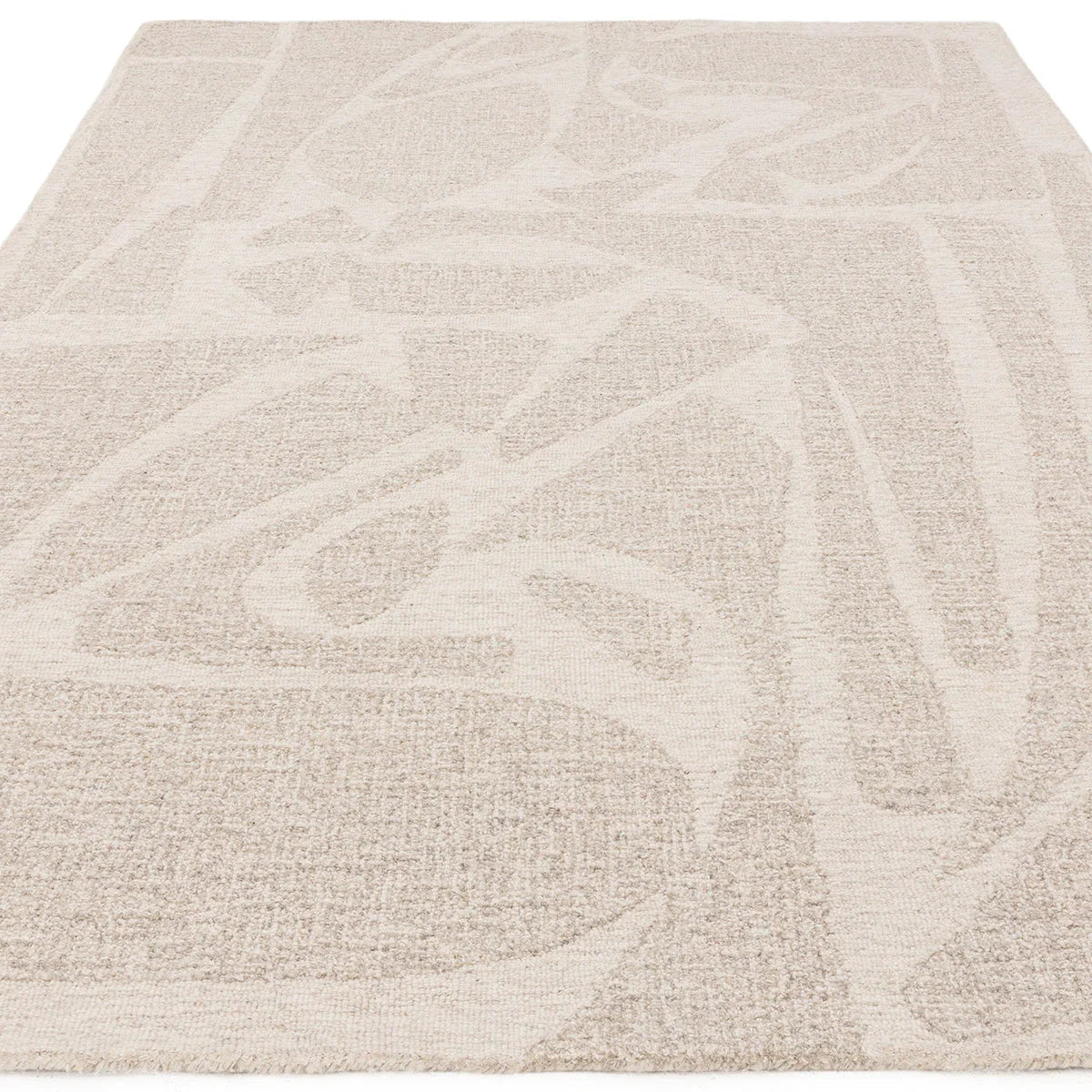 Asiatic Loxley Chalk Designer Rug featuring abstract motif in chalk beige on ivory background, hand-tufted wool