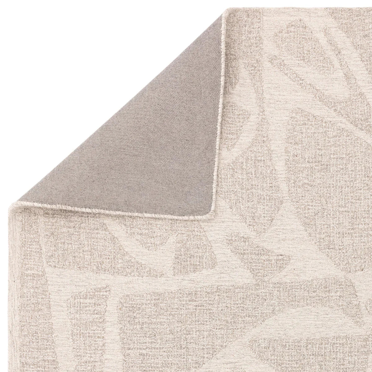 Asiatic Loxley Chalk Rug featuring damask pattern in cream, taupe and grey on chalk background, hand-tufted wool