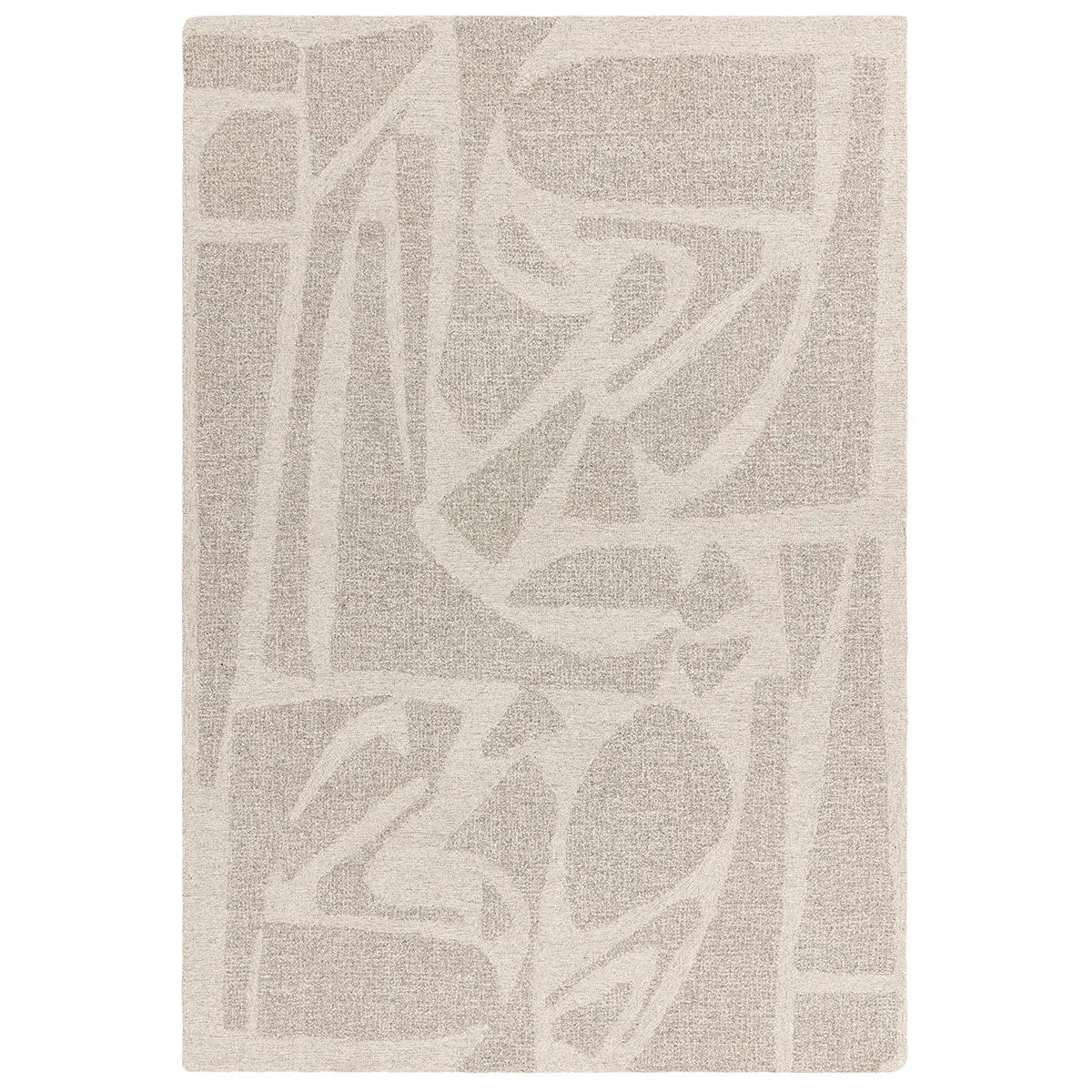 Beige and brown abstract patterned rug on a white background